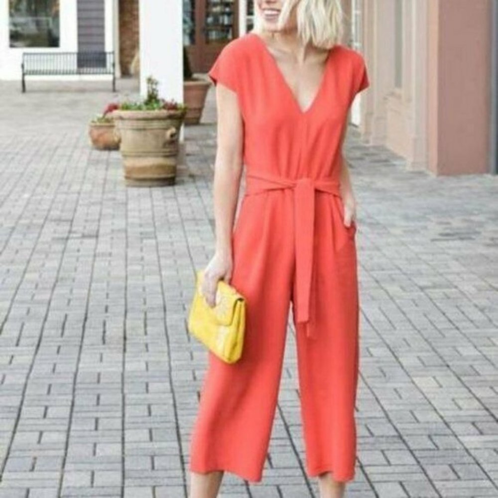 Bishop & Young Rachel Wide Leg Cropped Jumpsuit Red - Picture 2 of 8